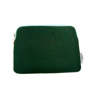 Essentiel Antwerp Good Vibes Green Neoprene Zip Around‎ Pouch Cosmetic Bag